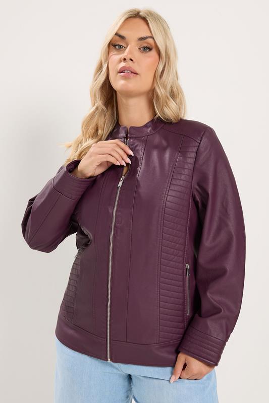 YOURS Plus Size Burgundy Red Faux Leather Jacket | Yours Clothing 1