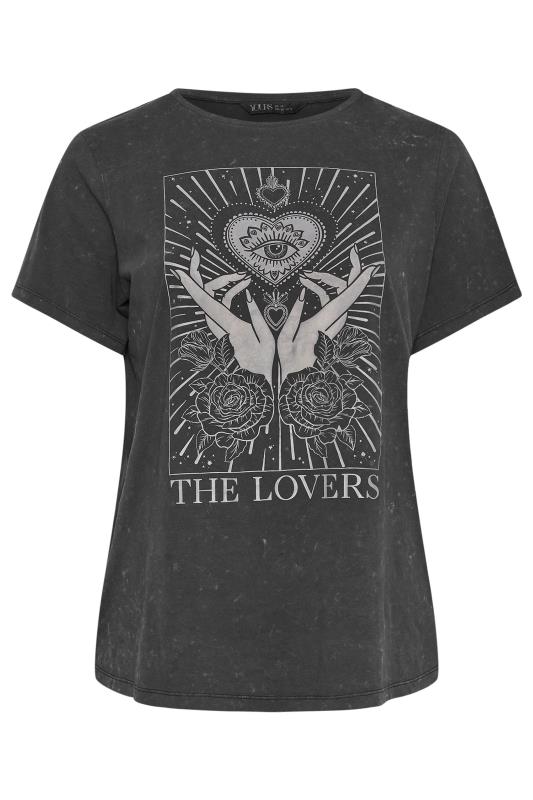 YOURS Plus Size Charcoal Grey 'The Lovers' Slogan T-Shirt | Yours Clothing 5