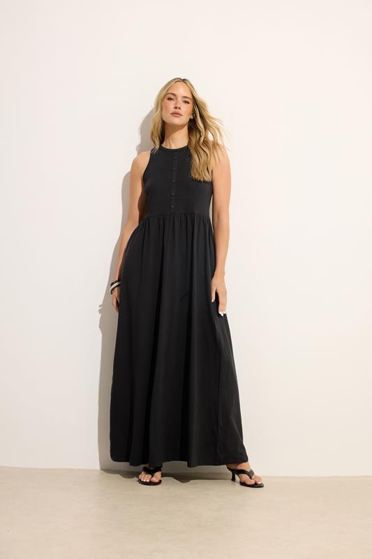  LTS Tall vestido largo negro con detalle de botones de algodón 
