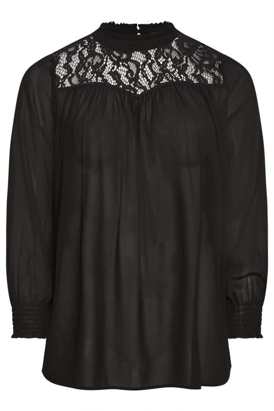 YOURS LONDON Plus Size Black Lace Ruffle Collar Blouse | Yours Clothing 5