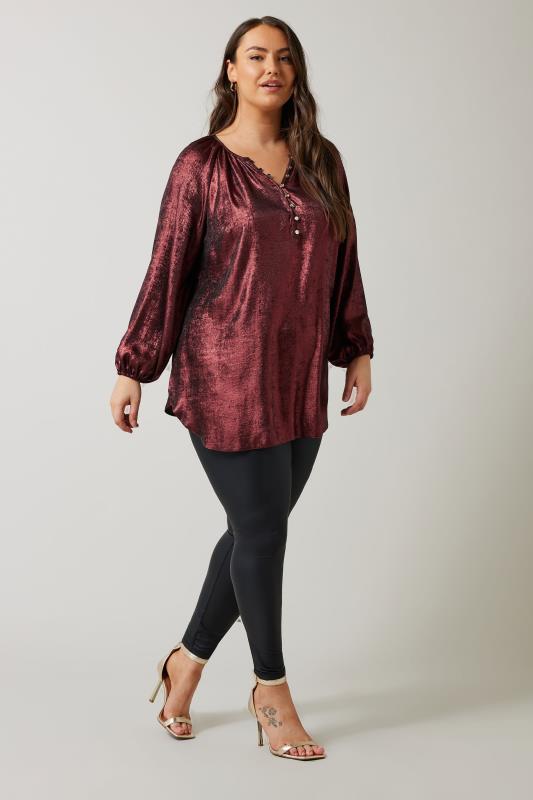 EVANS Plus Size Burgundy Red Satin Long Sleeve Blouse | Evans  2