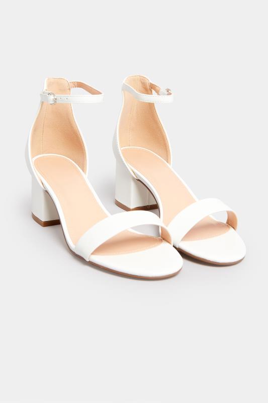PixieGirl White Mid Block Heel Sandals In Standard Fit | PixieGirl 2
