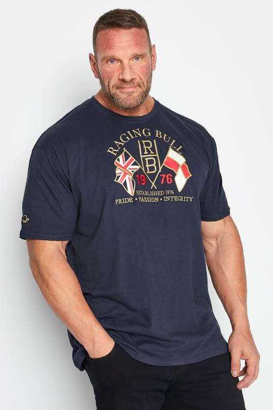 Plus Size  RAGING BULL Big & Tall Navy Blue Flags T-Shirt