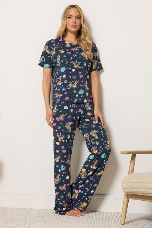  LTS Tall Navy Blue Celestial Tiger Cotton Wide Leg Pyjama Set