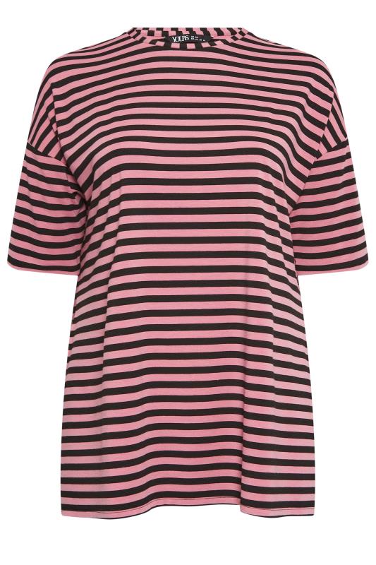 YOURS Plus Size Pink Stripe Print Oversized T-Shirt | Yours Clothing 5