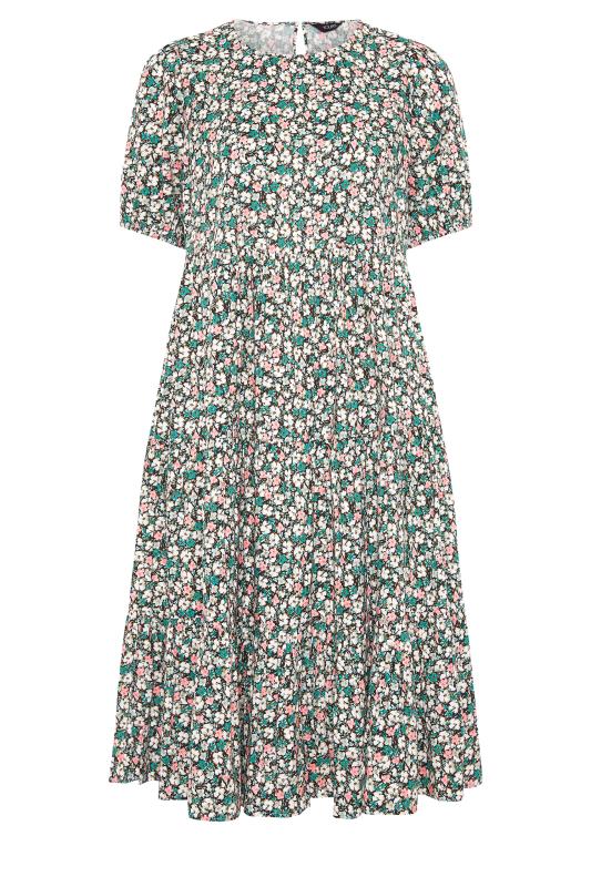 Curve Green Floral Short Puff Sleeve Tiered Midi Dress 6