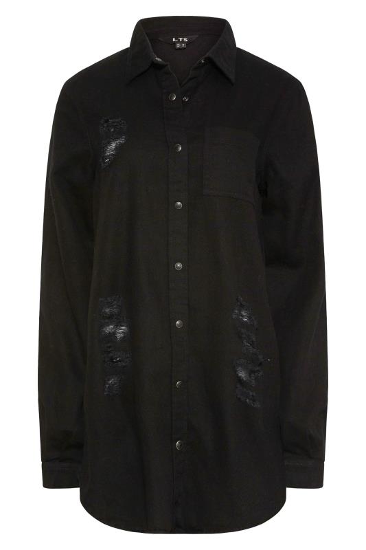 LTS Tall Black Distressed Denim Shirt 5