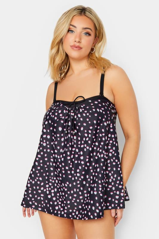 YOURS Plus Size Black Spot Print Tankini Top | Yours Clothing  1