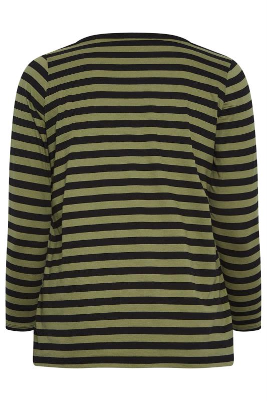 YOURS 2 PACK Plus Size Khaki Green & Beige Stripe Print Long Sleeve T-Shirts | Yours Clothing 10