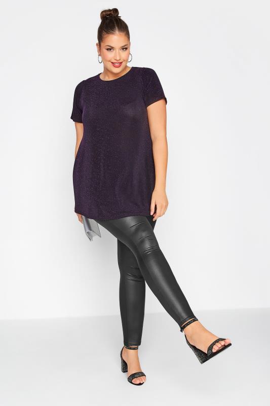 Plus Size YOURS LONDON Purple Glitter Swing Top | Yours Clothing 2