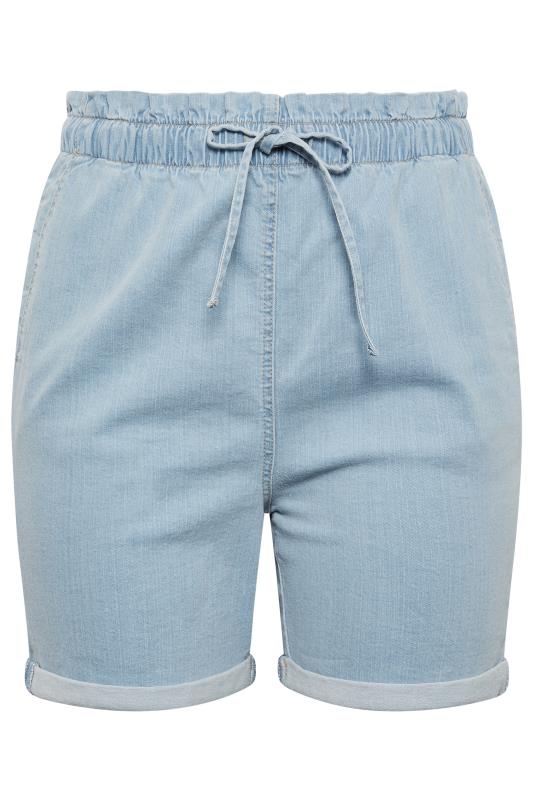 YOURS Plus Size Bleach Blue Paperbag Drawstring Denim Mom Shorts | Yours Clothing 4