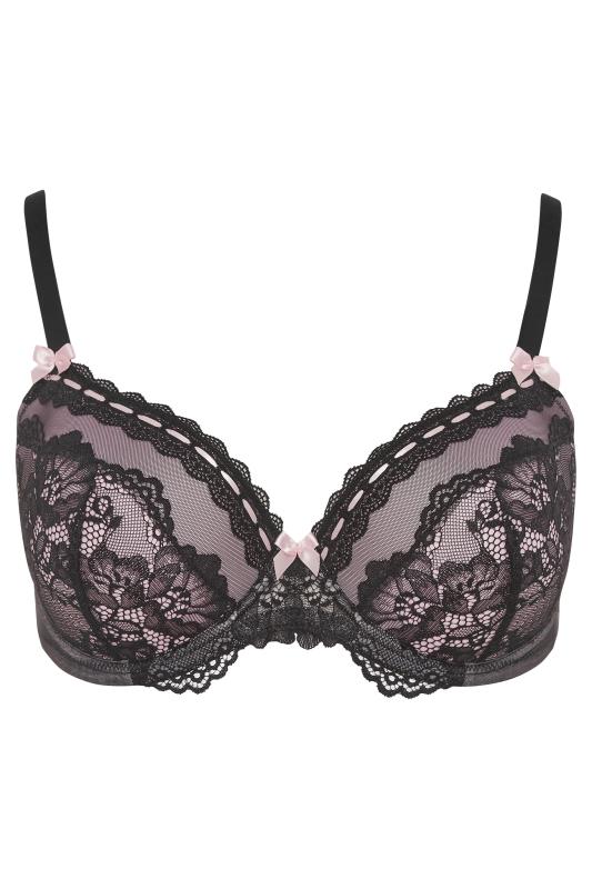 Plus Size Pink & Black Lace Trim Padded Underwired Balcony Bra | Yours Clothing 4