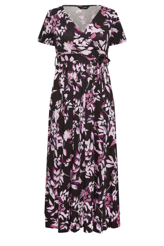 YOURS Curve Plus Size Black Leaf Print Wrap Maxi Dress | Yours Clothing  6