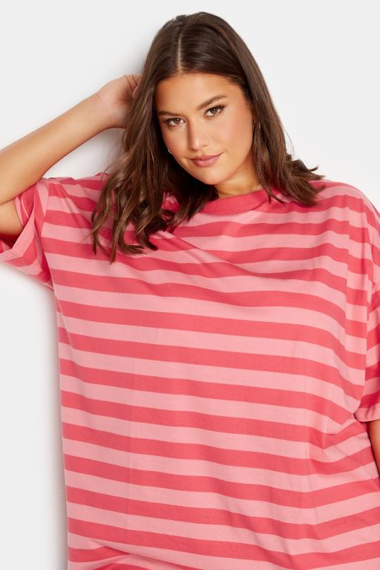YOURS Curve Plus Size Pink & Red Stripe Oversized Boxy T-Shirt | Yours Clothing  4