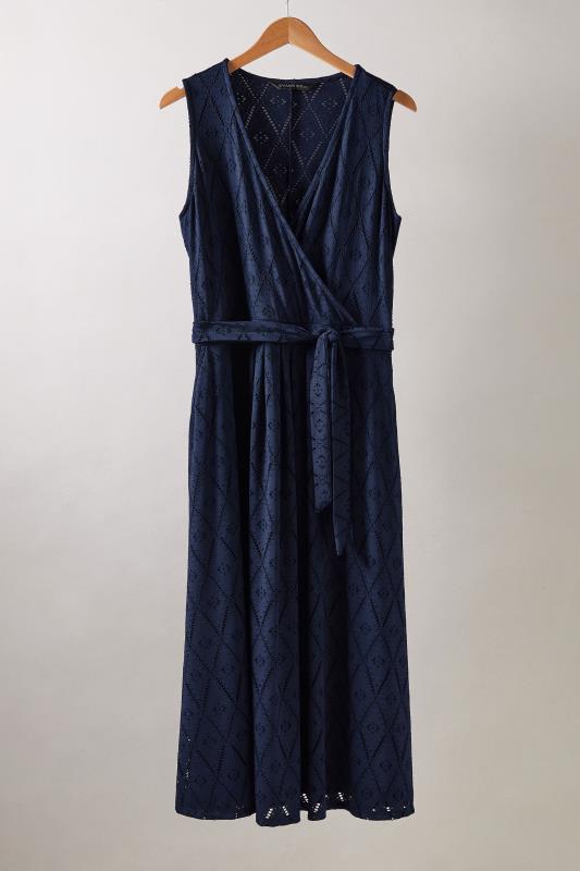 EVANS Plus Size Navy Blue Broderie Anglaise Wrap Dress | Evans 6