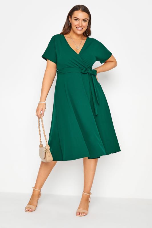 Plus Size  YOURS LONDON Green Wrap Midi Dress