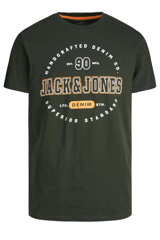 JACK & JONES Big & Tall Khaki Green Printed Logo T-Shirt | BadRhino 2