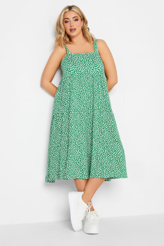 Plus Size  YOURS Curve Green Ditsy Print Midi Sundress