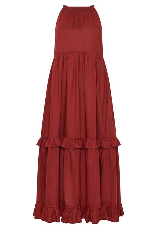 PixieGirl Petite Women's Red Halter Neck Tiered Maxi Dress | PixieGirl 5