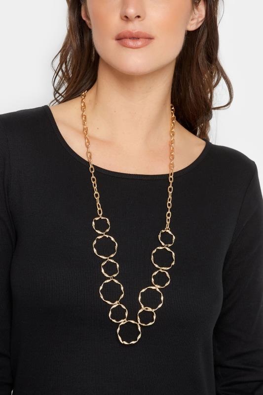 Gold Textured Circle Long Necklace | Yours Clothing 1