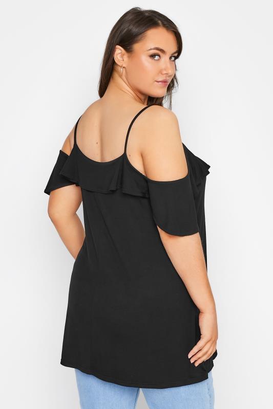 Plus Size Black Frill Cold Shoulder Top | Yours Clothing  3