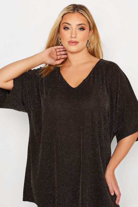 Curve Plus Size Gold Glitter V-Neck Top | Yours Clothing  4