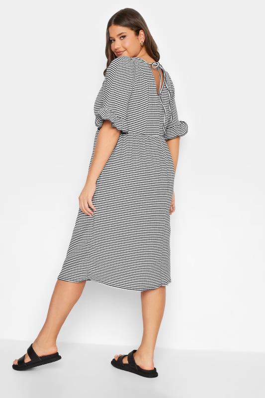 YOURS Plus Size Black Gingham Textured Smock Midi Dress | Yours Clothing 3