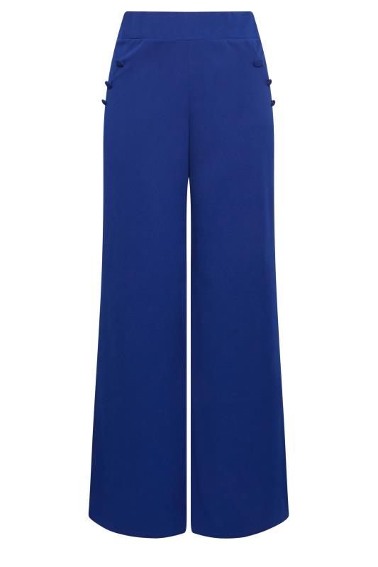 YOURS LONDON Plus Size Cobalt Blue Button Stretch Scuba Crepe Wide Leg Trousers | Yours Clothing 5