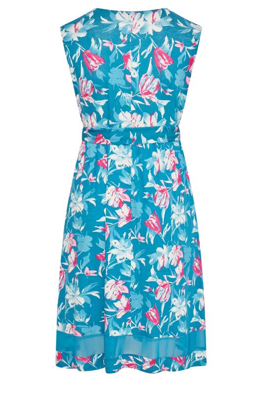 Plus Size Blue Floral Print Mesh Panel Skater Dress | Yours Clothing  7