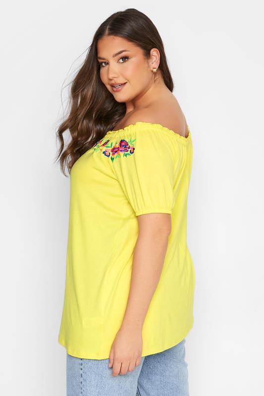 Plus Size Yellow Embroidered Bardot Top | Yours Clothing 3