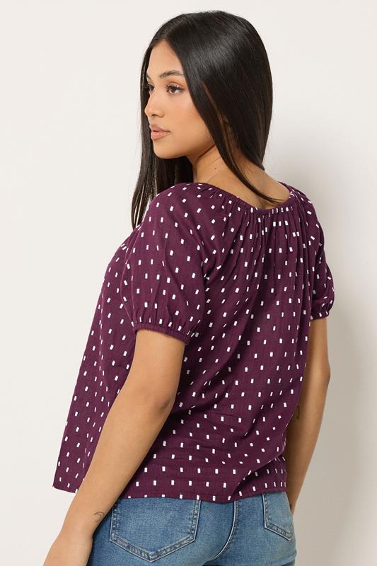 M&Co Petite Women's Purple Dobby Button Blouse | M&Co 2