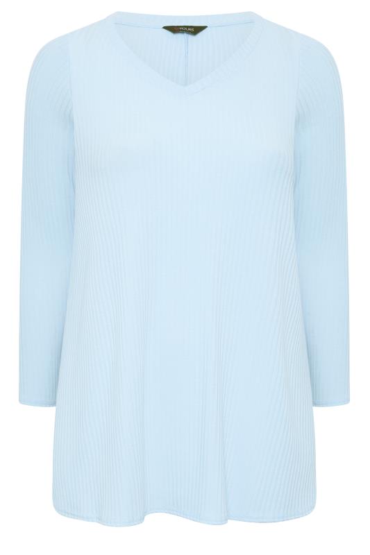 Plus Size Light Blue Long Sleeve Ribbed Swing Top | Yours Clothing 5
