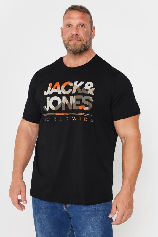 Men's  JACK & JONES Big & Tall Black 'Worldwide' Crew Neck T-Shirt