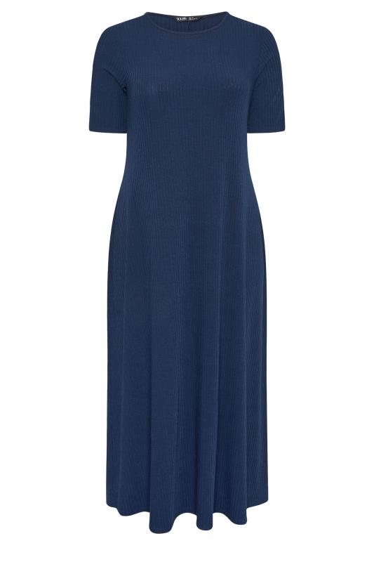 YOURS Plus Size Navy Blue Ribbed Swing Maxi Dress | Yours Clothing 5