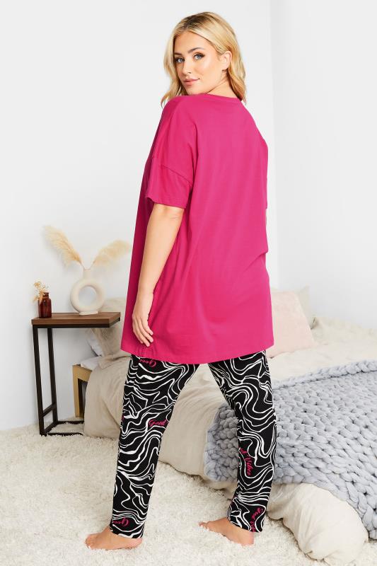 Plus Size Pink & Black 'Good Vibes Only' Slogan Pyjama Set | Yours Clothing 3