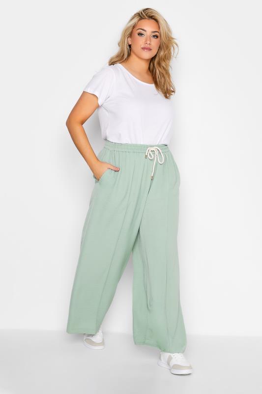 Plus Size Sage Green Lightweight Twill Wide Leg Trousers | Yours Clothing 2