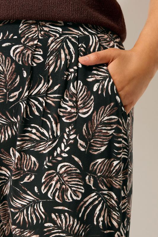 YOURS Plus Size Black Leaf Print Double Pleat Harem Trousers | Yours Clothing 4