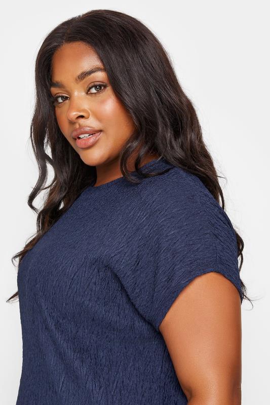 YOURS Plus Size Navy Blue Crinkle Plisse T-Shirt | Yours Clothing 5