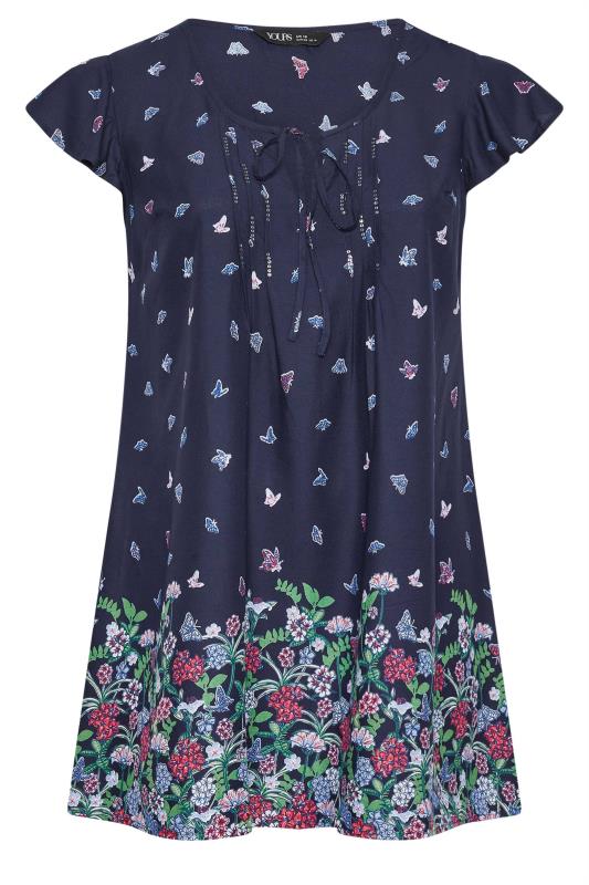 YOURS Plus Size Navy Blue Floral Butterfly Print Blouse | Yours Clothing 5