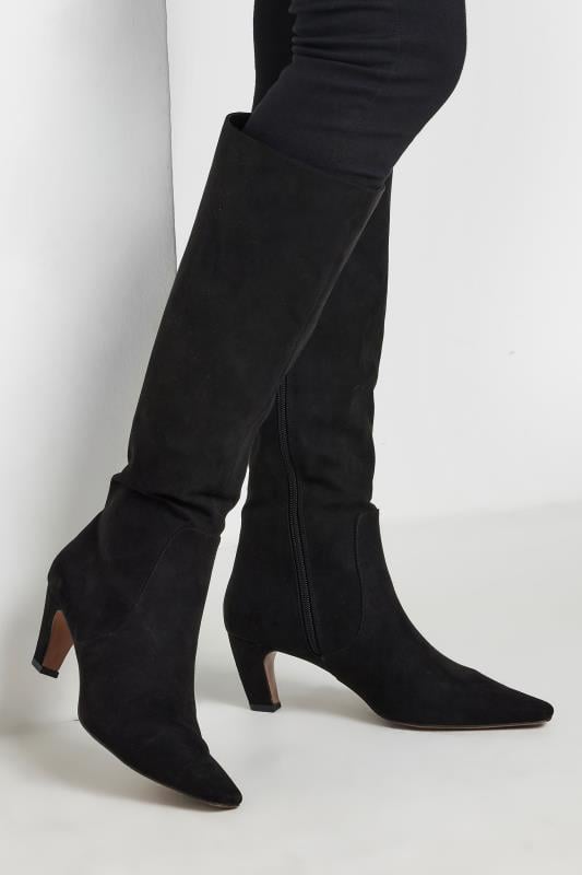 LTS Black Faux Suede Knee High Boots In Standard Fit | Long Tall Sally 1