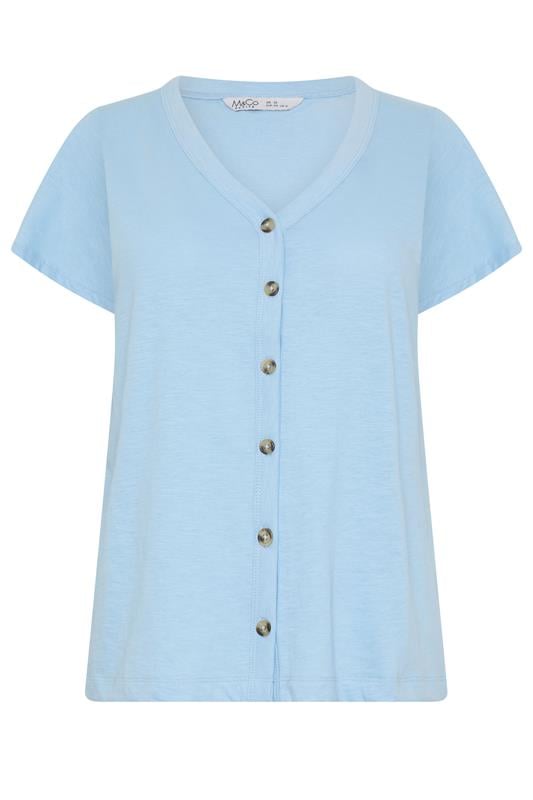 M&Co Petite Blue Cotton Frill Sleeve Shirt | M&Co 5