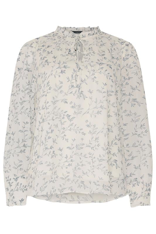 M&Co White & Blue Leaf Print Tie Neck Blouse | M&Co 5