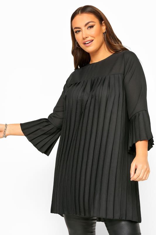 YOURS LONDON Black Pleated Tunic Blouse | Yours Clothing 1