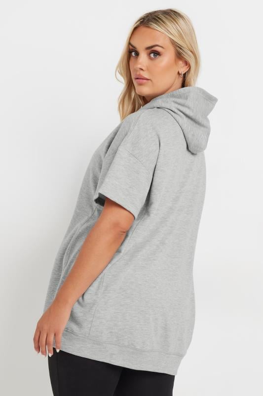 YOURS Plus Size Grey Oversized Short Sleeve Hoodie Yours Clothing