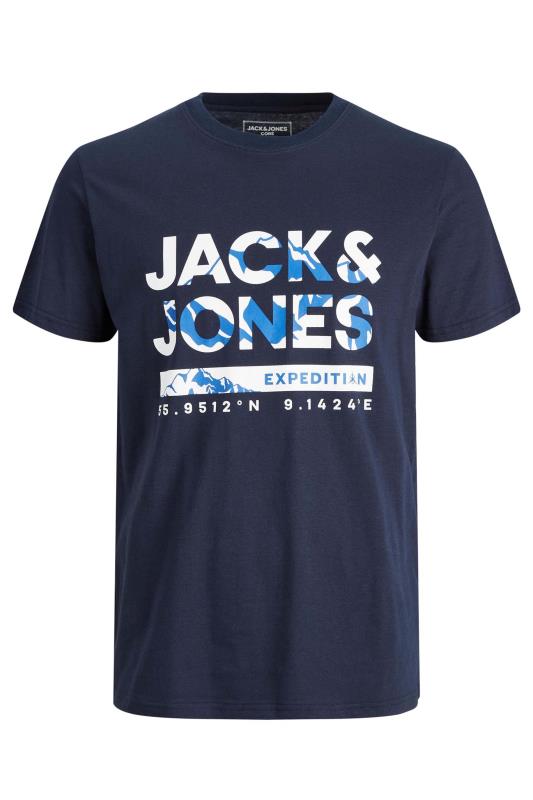 JACK & JONES Big & Tall Navy Blue 'Expedition' Logo T-Shirt | BadRhino 2