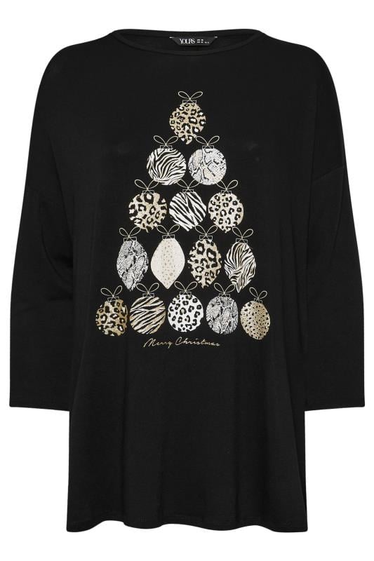 YOURS Plus Size Black Bauble Christmas Tree Print Top | Yours Clothing  6