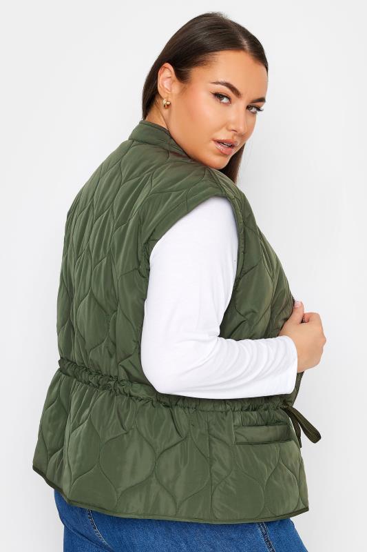 YOURS Plus Size Khaki Green Cropped Boxy Gilet | Yours Clothing 4