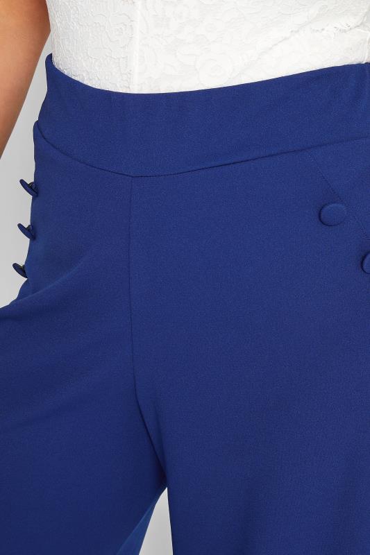 YOURS LONDON Plus Size Cobalt Blue Button Stretch Scuba Crepe Wide Leg Trousers | Yours Clothing 3