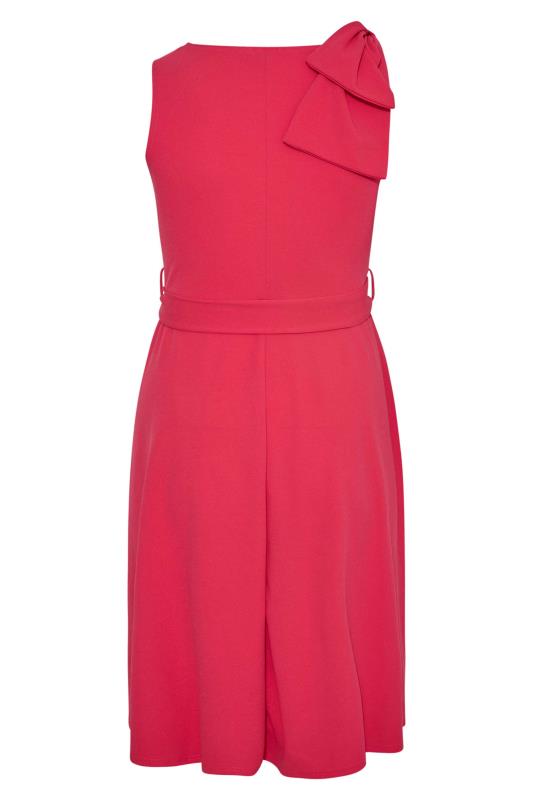 YOURS LONDON Plus Size Hot Pink Bow Shoulder Midi Skater Dress | Yours Clothing  7