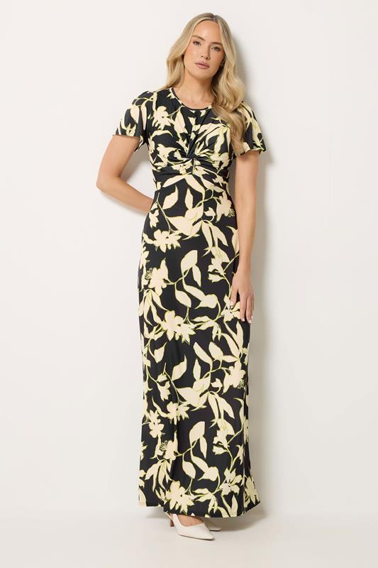  LTS Tall Maxikleid in Schwarz mit Blumenmuster und verdrehter Vorderseite